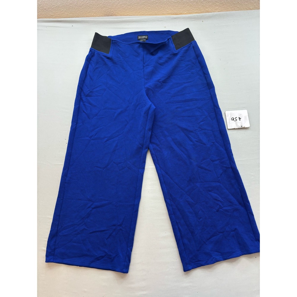 Soho Apparel Ltd Royal Blue Textured Wide Leg Pants Large Elastic Waist Cropped